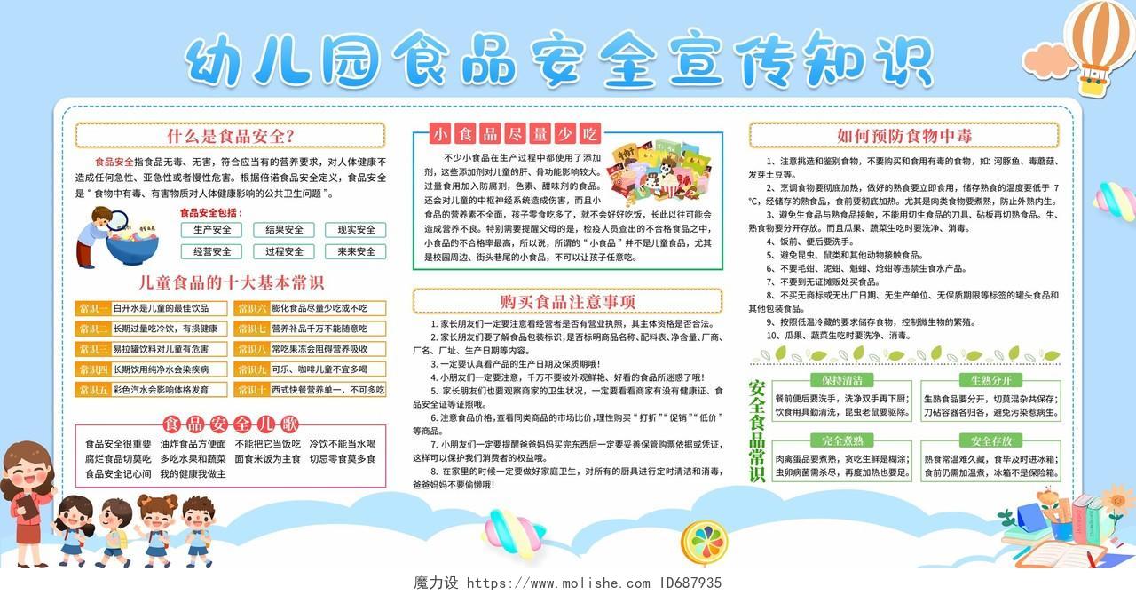 蓝色卡通清新幼儿园食品安全宣传知识